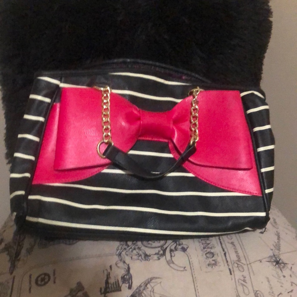 Betsy Johnson pink black and white purse